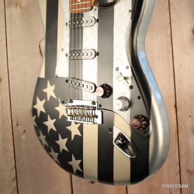 Fender Player Stratocaster Custom Art Guitar " Black N Silver Flag " image 10