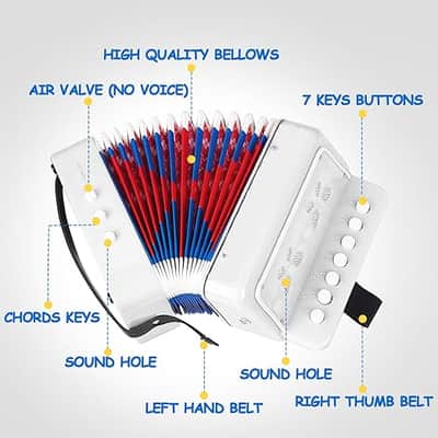 Kids Accordion,Toy Accordion for Kids Ages 3 5 9 7 10 12 Child Children Toddlers Beginners Mini Accordion Musical Instrument 10 Keys Button Small for Boy Girls Christmas(White) image 2