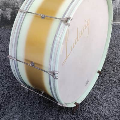 30's Ludwig Mint/Gold Duco 2PC (26"x10" BD + 15"x12" Brass Tube Lug FT) Drum Set image 12