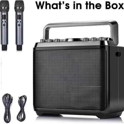 Karaoke Machine, Bluetooth Speaker with 2 Wireless Microphones, Portable Voice Amplifier PA System for Adults Kids with LED Lights Support Bass/Treble Adjustment, TF Card/USB, REC for Home Party image 3