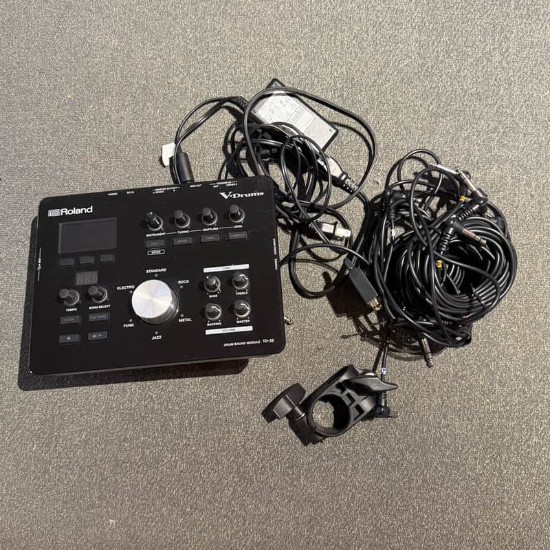 Roland TD25 Electronic Drum Module w Cables Power Supply Rack Br image 1