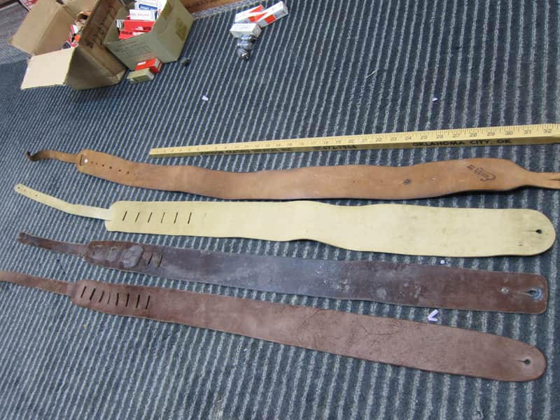 3 Vintage Leather Guitar Straps, Standard Size, One labeled Ernie Ball, Good Condition Leather Guitar Straps - Leather image 1