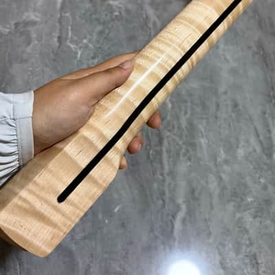 Stainless 22Frets gloss DIY Natural color Flame Maple Electric guitar Neck image 8