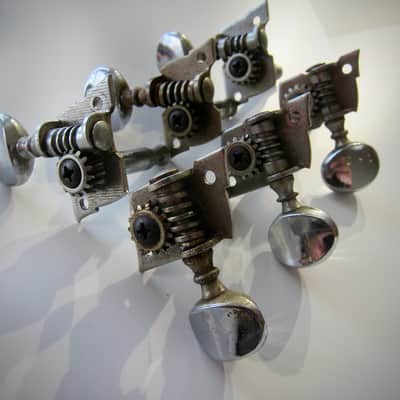 Teisco Del Rey Tuning Machines Three on a Side Authentic Vintage Part Circa 1954-1964 Chrome image 3