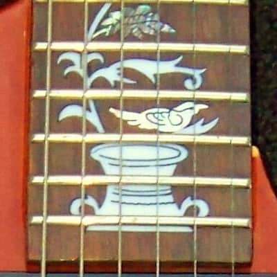 3/4 Size Cherry Lightweight 6.5 lb. Strat + 24.75 Gibson Scale Inlaid Neck + Thin Close Fitting Body + Gold Hardware+ 2 EMG Select Humbucker Pickups +Tune-O-Matic Bridge + Leveled & Crowned 6550 Frets with Low Action! image 9