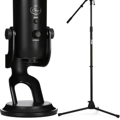 Blue Microphones Yeti Multi-pattern USB Condenser Microphone - Blackout  Bundle with On-Stage MS7701B Euro Boom Microphone Stand - Black image 1