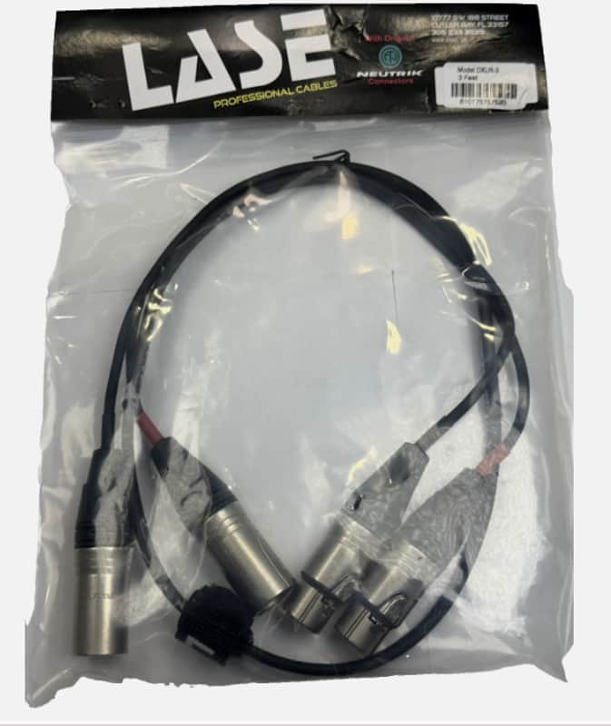 LASE 3 Ft Dual Mike Cable W/ NEUTRIK NC3MXX 3-Pin XLR Male to NC3FXXX Female image 1