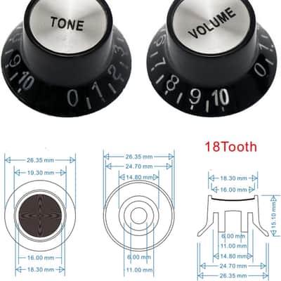 Electric Guitar Top Hat Knobs Speed Control Knobs 2 Volume 2 Tone Compatible with Les Paul LP Electric Guitar, Guitar Parts Replacement, Black image 3