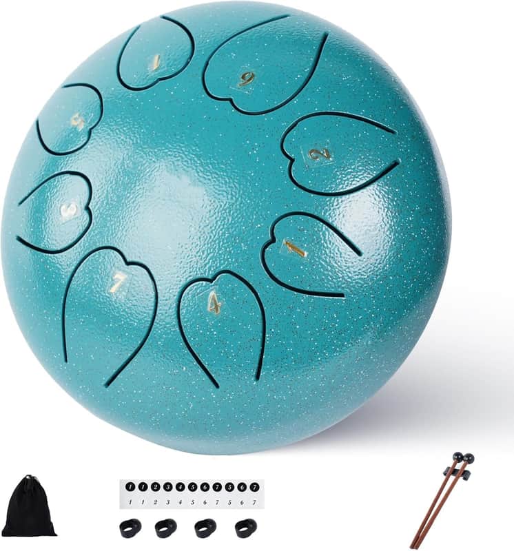 Steel Tongue Drum, 6 Inches 8 Notes Tongue Drum, Rain Drum for Outside Garden, Rain Chime Chakra Drum, Hand Pan Musical Instrument Gift with Bag for Adult Kids, Mallets for Meditation Yoga image 1