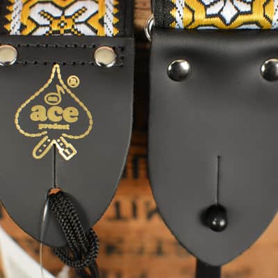 D'Andrea Ace ACE-2 Reissue Gold/ White Greenwich Jacquard Weave Guitar Strap w/ Free Shipping image 3