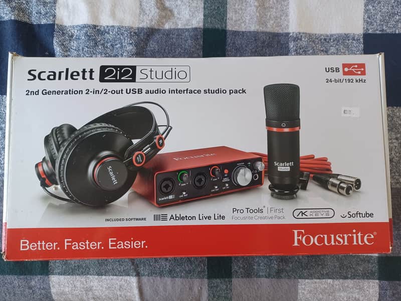 Focusrite Scarlett 2i2 2nd Gen Studio Bundle with Headphones, Mic and Cable 2016 - 2018 - Black/Red image 1