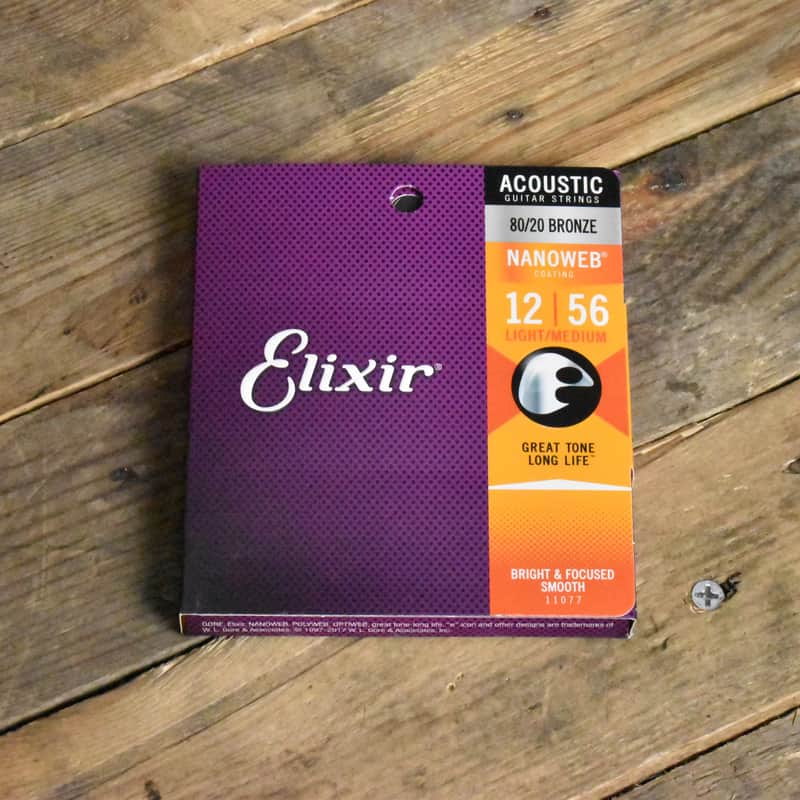 Elixir 11077 Nanoweb Coated 80/20 Bronze Acoustic Guitar Strings Light Medium 12-56 image 1