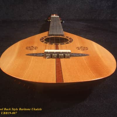 Handmade Bowl Back Style Baritone Ukulele, Curved Head, Solid Spruce, Classic Pattern MOP Inlay, Soft-bag Bruce Wei UBB19-007 image 8