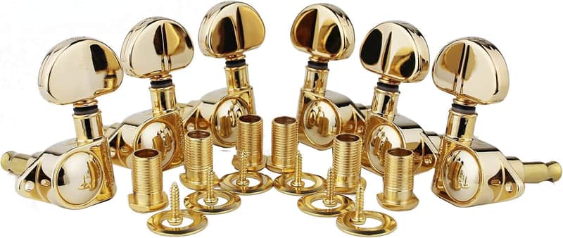 Guitar Machine Heads (3L + 3R Handed) – 1:21 Sealed Tuners Tuning Key Pegs with Big handle Replacement for Electric, Folk or Acoustic Guitars – Gold image 1