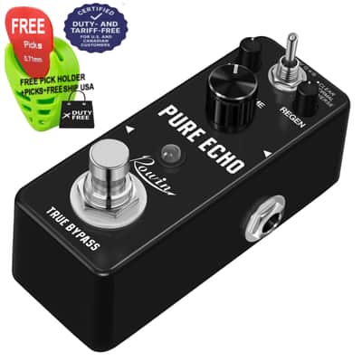 Rowin Pure Echo Delay w REVERSE Guitar Effect Pedal LEF-3803, FREE PICKS + HOLDER+ FREE SHIP USA