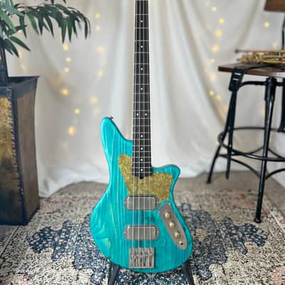 Offbeat Guitars Jacqueline TB2-34 Long Scale Bass, Bahama Skies on Pine, Custom Fralin Pickups, Leo Quan Badass Hardware image 4