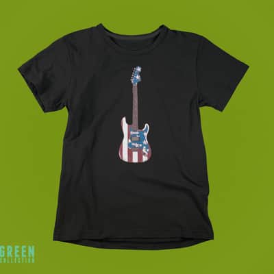 Stars and Stripes Guitar Custom Printed T-Shirt - Small Black image 1