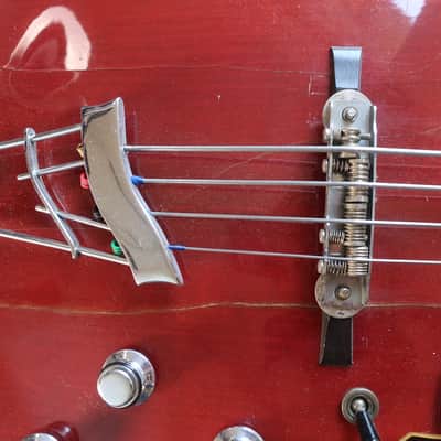 Vintage 1966 Vox Cougar V214 Bass Guitar Cherry Red Very Clean With Case 6/7 Condition Lots Of Finish Checking image 7