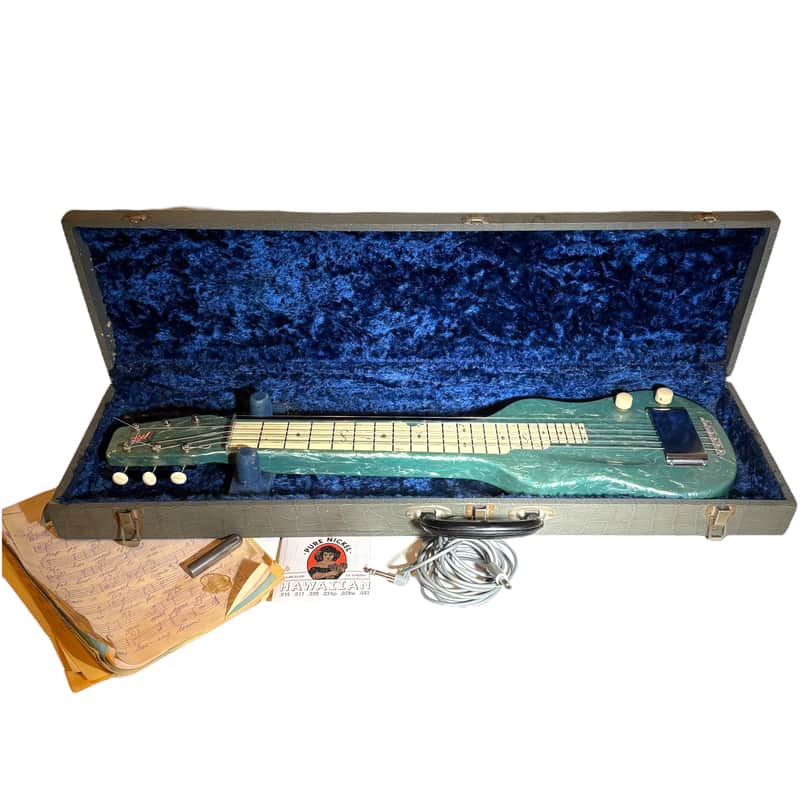 1950's Magnatone Lap Steel Guitar Blue Pearloid w/ Original Case, Cord - WORKS image 1