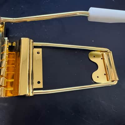 USED Imported Long Vibrola Skeleton Blank Tailpiece In GOLD 4 parts only with arm SG, ES, Firebird Guitars image 2
