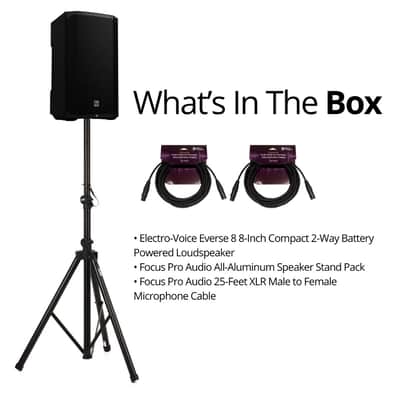 Electro-Voice Everse 8 8-Inch Compact 2-Way Battery Powered Loudspeaker with Bluetooth Audio (Black) Bundle with Focus Pro Audio Speaker Stand and Focus Pro Audio 25 Feet image 7
