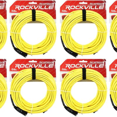 8 Rockville RCXFM50P-Y Yellow 50' Female to Male REAN XLR Mic Cable 100% Copper image 1