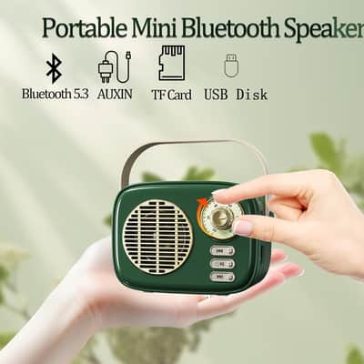 Retro Green Bluetooth Speaker 5W Vintage Radio Style Portable Studio Speaker AUX USB TF image 3