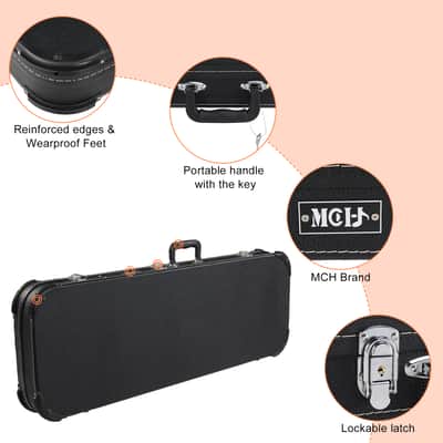 Electric Guitar Hard Case – Wooden Core, Leather Exterior, Plush Interior, Lockable Protection Case for Strat/Tele Style Guitars (Black) image 5