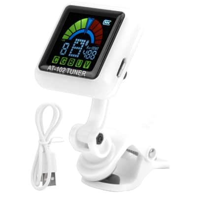 Usb Rechargeable Clip On Tuner For Electric Guitar Violin Ukulele With Color Display(At-102 White) image 1