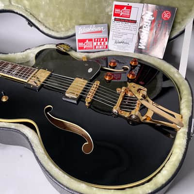 Washburn MIK J-9 VG Black Thinline Hollowbody Guitar w/OHSC image 9
