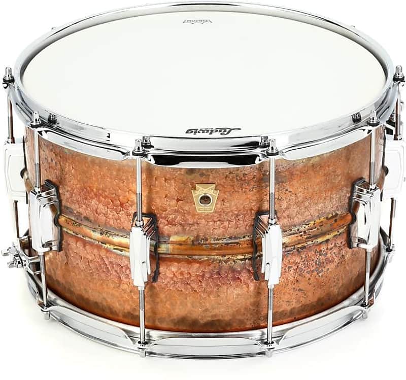 Ludwig LB508KR Raw Hammered Bronze Phonic 8x14" 10-Lug Snare Drum image 1