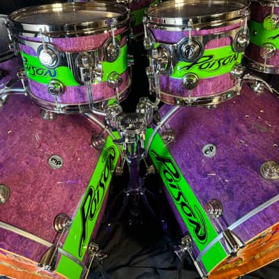 Rikki Rocket's Poison, 2018 Nothing But a Good Time Tour DW Cherry Mahogany 8-Piece Drum Set, Custom Poison Graphic, Autographed!! image 16