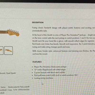 Fender Player Plus Stratocaster with Pau Ferro Fretboard 2021 - Present - Opal Spark image 10