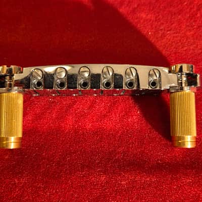Pigtail Music Wraparound Tailpiece Chrome w/ Gold Bushings image 3