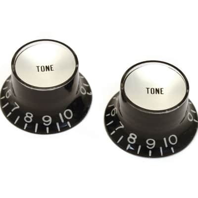 PK-0182-023 (2) Reflector Tone Knobs Black/Silver  for USA Gibson® Guitar