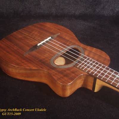 Handmade Gypsy Concert Ukulele, ArchBack Curly Wanut, Acacia MOP & Abalone Inlay, Soft-bag, Bruce Wei GUT15-2009 image 7