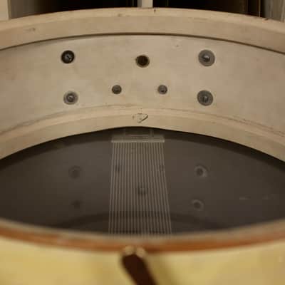1930s Leedy 5x14 Broadway Snare Drum in White Marine Pearl Full Dress image 8