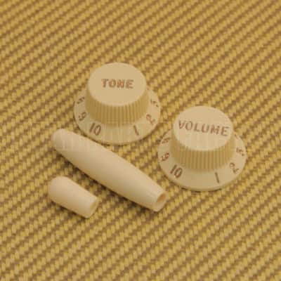 PK-FJ-AW Jazzmaster Guitar Knobs (Tone & Volume)  Switch Tip & Tremolo Tip Kit Aged White