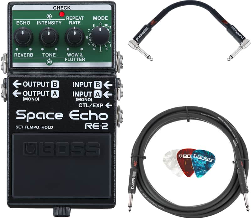 Boss RE-2 Space Echo Delay and Reverb Effects w/ Instrument Cables image 1