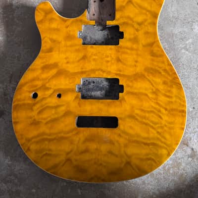 Left Handed Yellow Quilted Maple Top EVH Style Guitar Body  DIY Project image 1