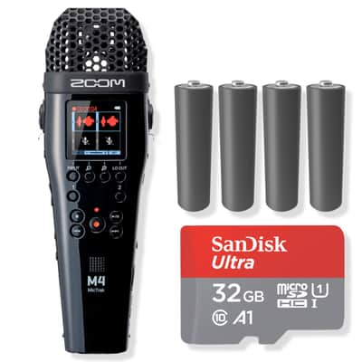 Zoom M4 MicTrak 4-channel 32-bit Recorder with Timecode Generator with 5x AA Batteries, SanDisk 32GB microSD Card and StreamEye Polishing Cloth image 1