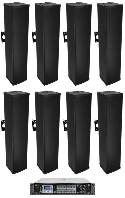 (8) Rockville WET ARRAY 100 BLACK Wall Mount Array 70V Commercial Speakers+Amp image 1