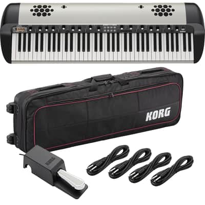 Korg SV-2SP 73-Key Stage Piano w/ Speakers (Creme) (Korg DS-2H Included), Korg CBSV173, (4) 1/4 Cables Bundle