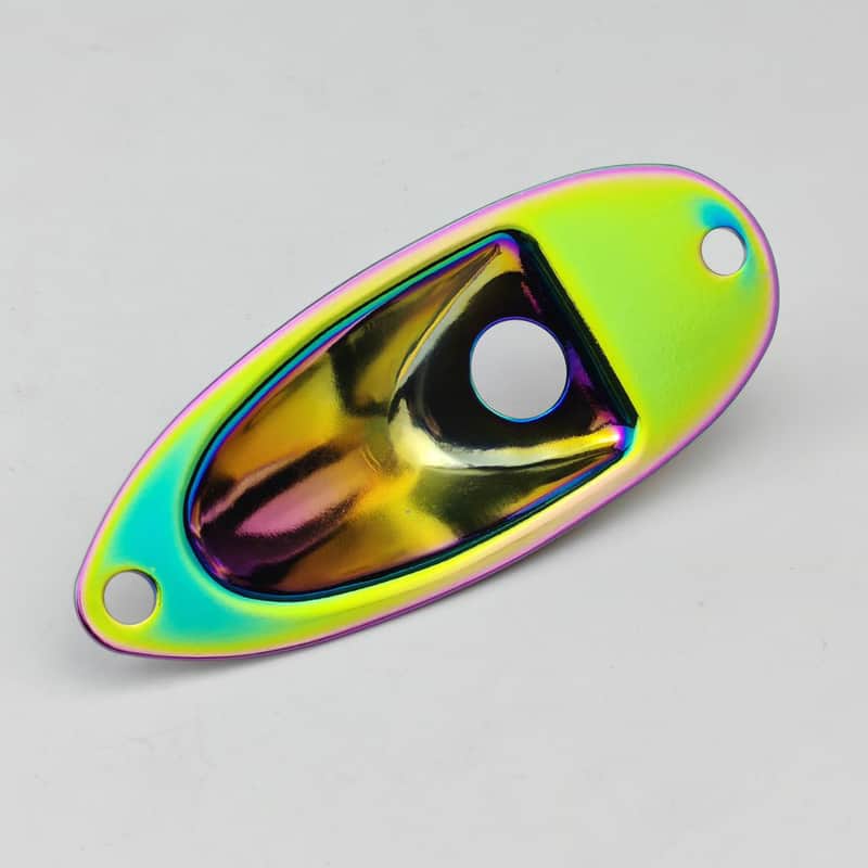 Rainbow Finish Guitar Strat Style Jack Plate Boat Shape image 1