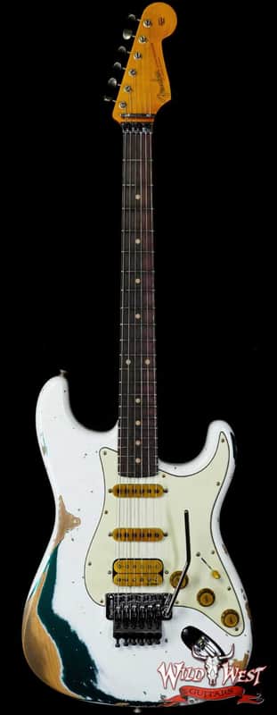 Fender Custom Shop Wild West White Lightning Stratocaster HSS Floyd Rose Rosewood Board 22 Frets Heavy Relic British Racing Green 8.20 LBS image 1