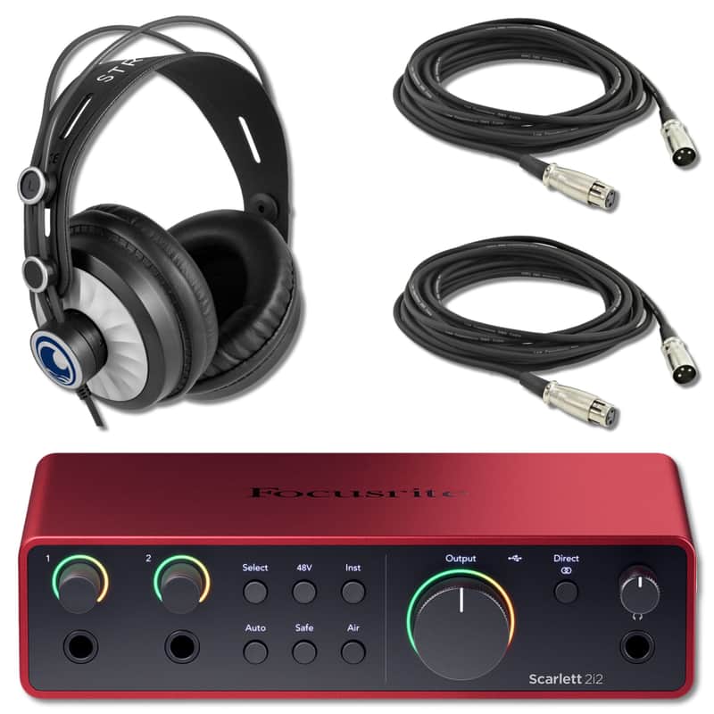 Focusrite Scarlett 2i2 4th Gen USB Audio Interface with StreamEye Cans50 Over-Ear Headphones and 2x 25' XLR Cables image 1