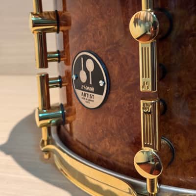Sonor Artist Series 13x7 Amboina Burl Snare Drum — Excellent Condition w/ Original Box | Gold Hardware image 2