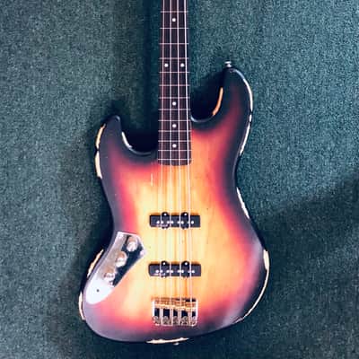 Vintage LV74MRJP Fretless 4-String Bass 2021 Satin Distressed Sunset Sunburst image 1