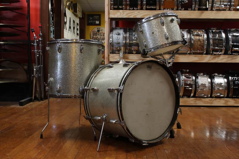1970s Slingerland Gene Krupa Deluxe Outfit in Sparkling Silver Pearl 14x20 9x13 16x16 image 1