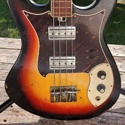 Univox Hi Flyer Bass Tobacco Burst w Speed Bump Pups 1960s Japan image 1